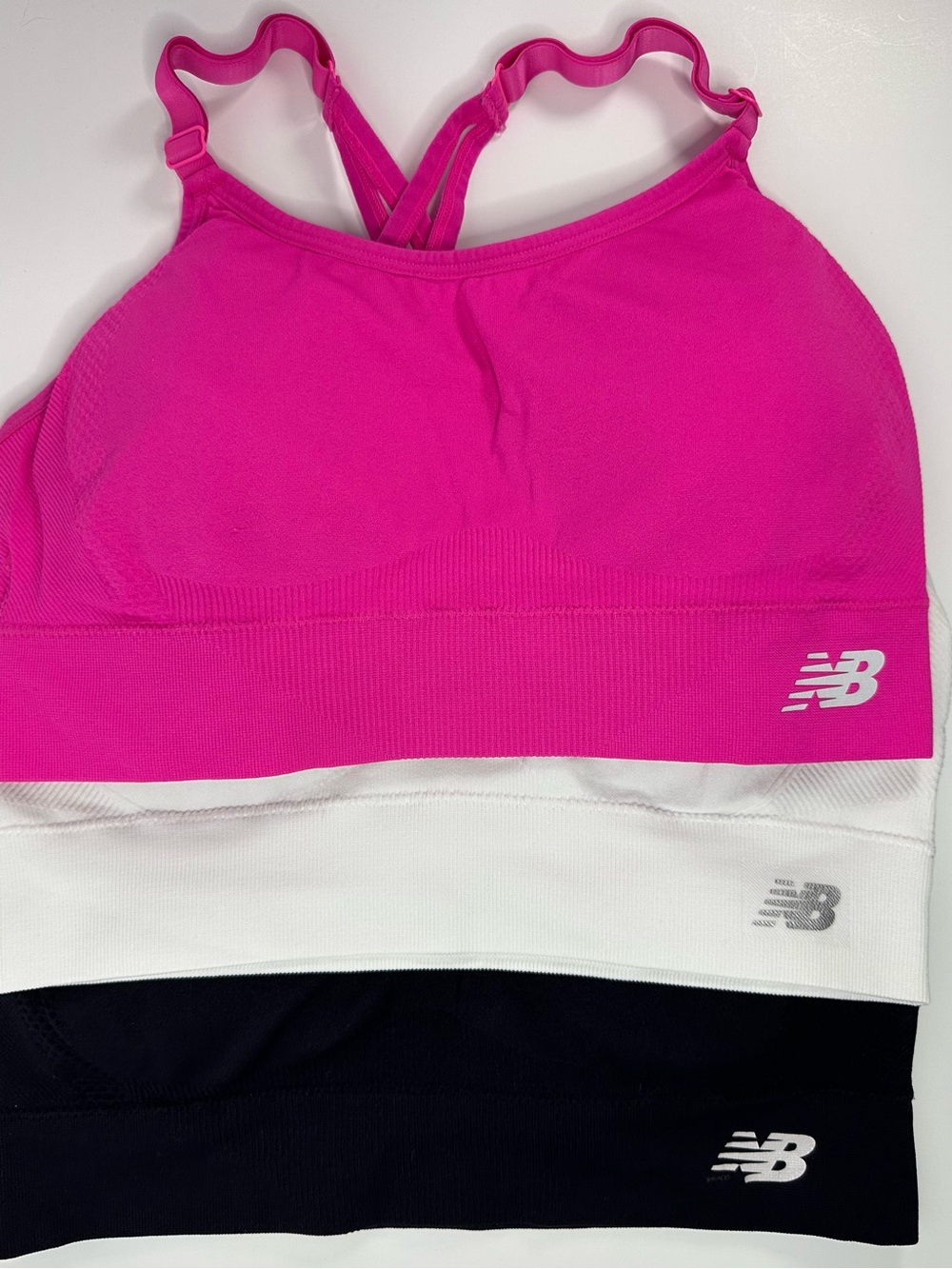 New Balance Pink, White & Black Seamless Sports Bra Set